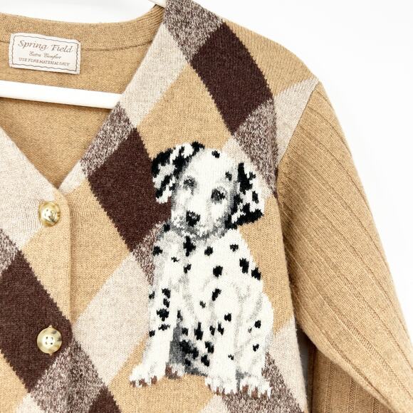 Spring Field Womens Vintage Dalmatian Dog Plaid Knit 100% Wool Cardigan Sweater - Picture 2 of 7